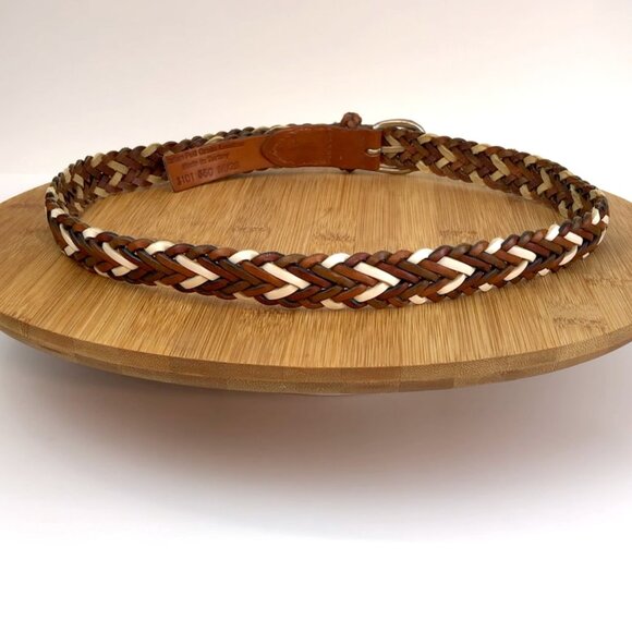Vintage 1980's Copper Key Braided Leather Belt Size M/28 Tan Brown White Boho - Picture 7 of 14